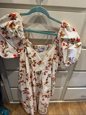 Old Navy White Strawberry Floral Sundress with Smocked Back